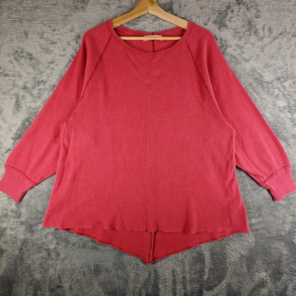 We The Free People XL Oversized Amelia Thermal Waffle Knit Red Flowy Raglan